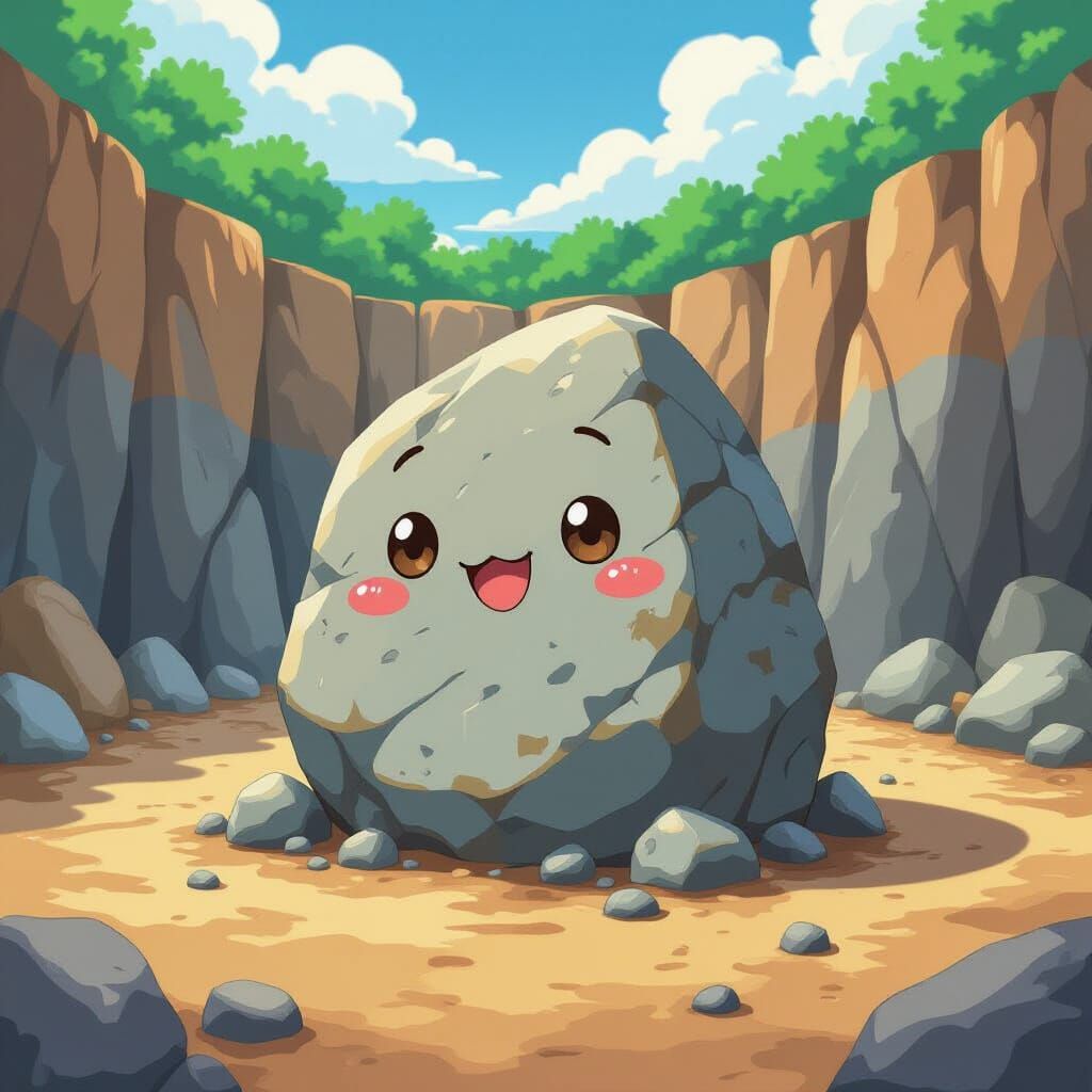 Happy Granite Rock in Anime Style