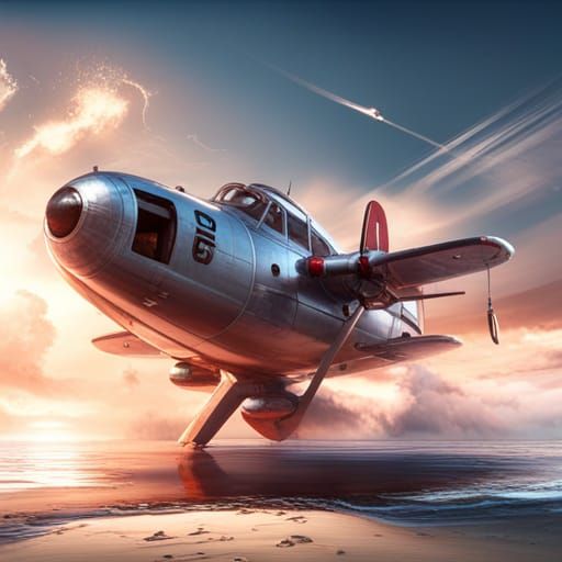 Classic Seaplane Bomber on Tropical Beach in 3D