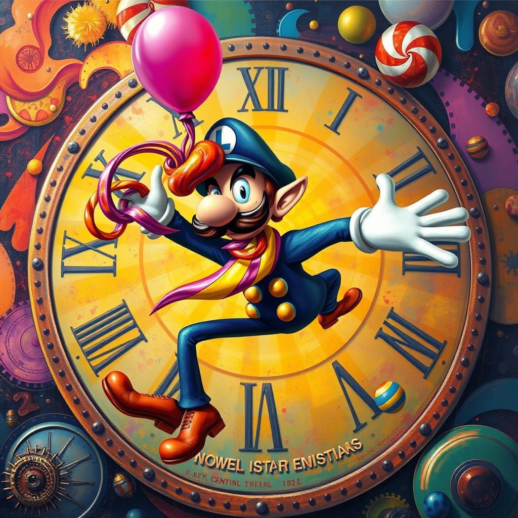 Dreamlike Waluigi in a Whimsical Steampunk Wonderland