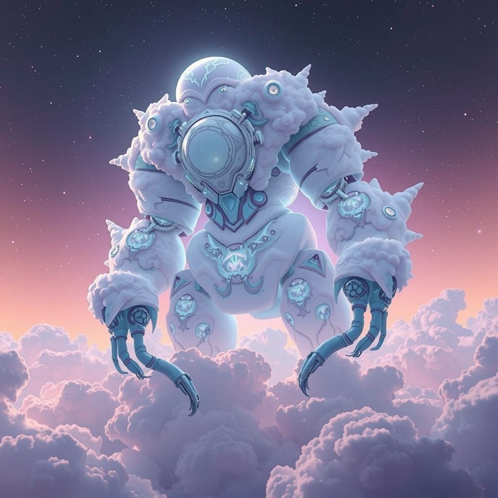 Celestial Guardian: Ethereal Golem Watches Over Nebula