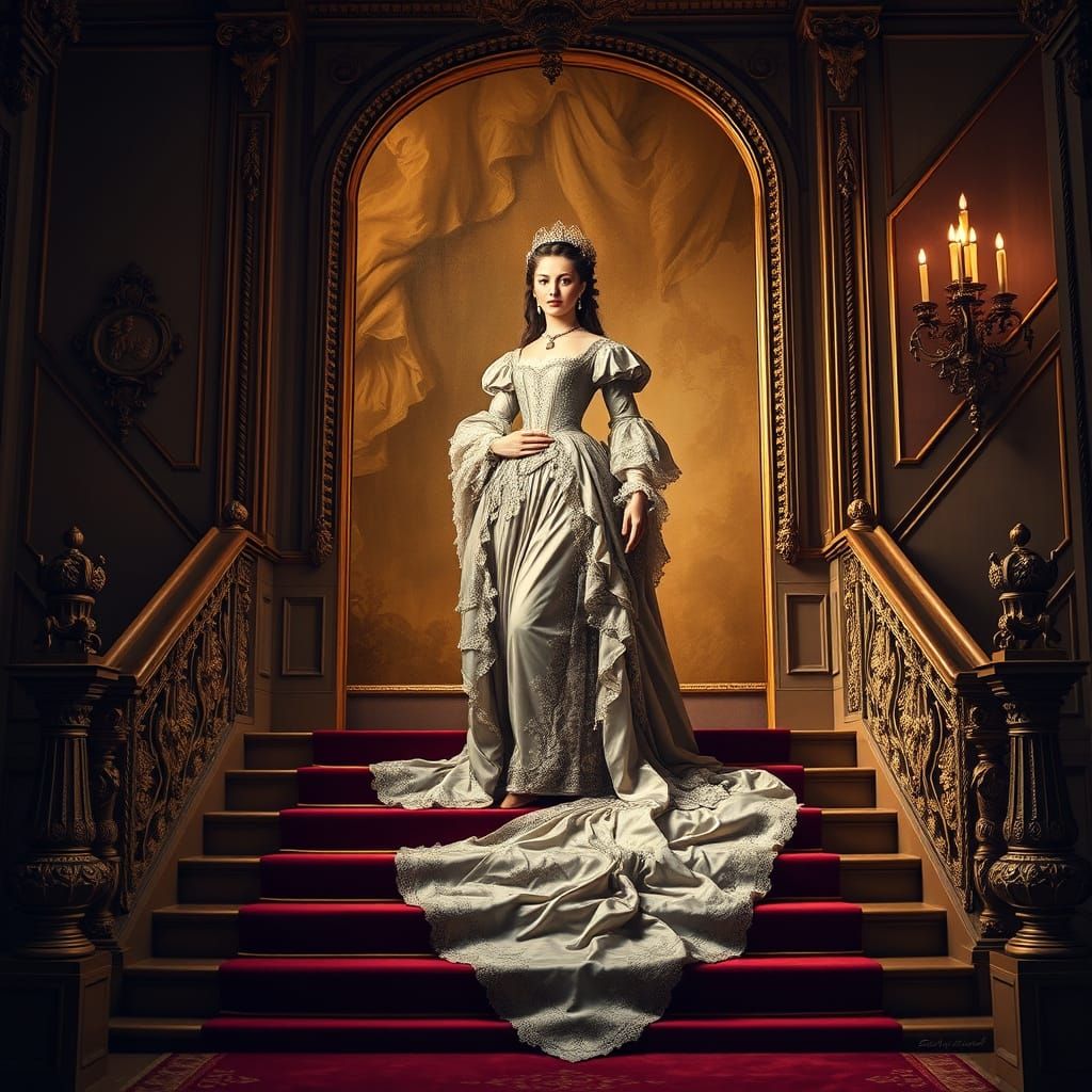 Baroque Stairway to Elegance with Portrait of a Woman