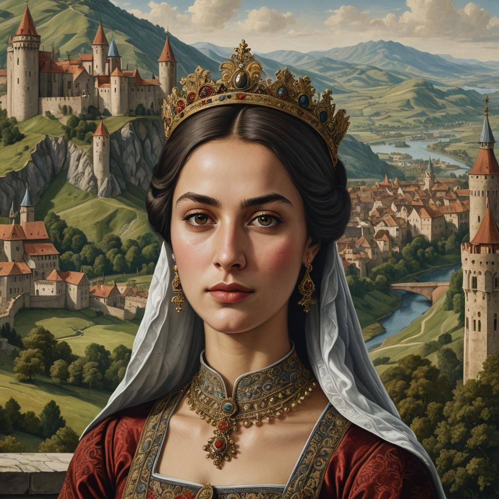 Medieval Portrait of a Georgian Queen in Royal Attire