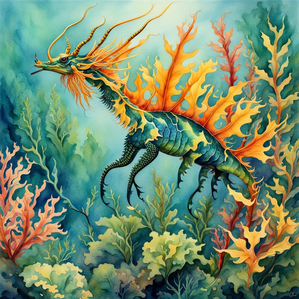 Leafy Sea Dragon in Romantic Watercolor Style