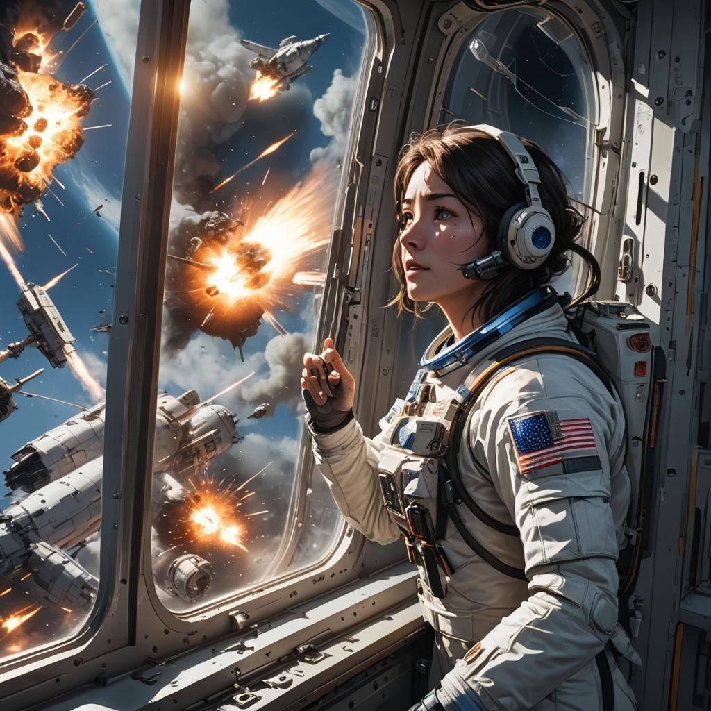 Terrified Astronaut Witnessing Exploding Spaceship in Anime ...