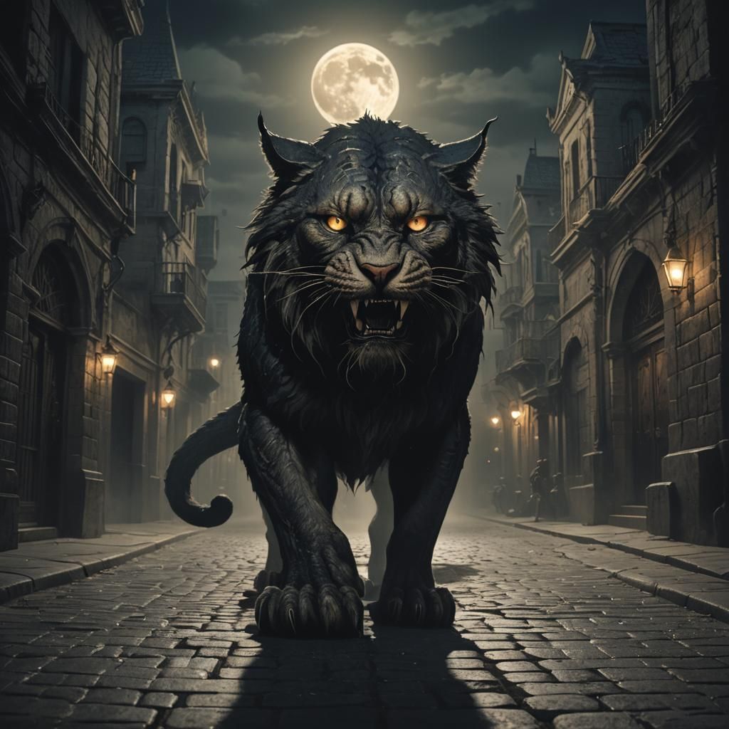 Mystical Cat Prowls Dark City Streets