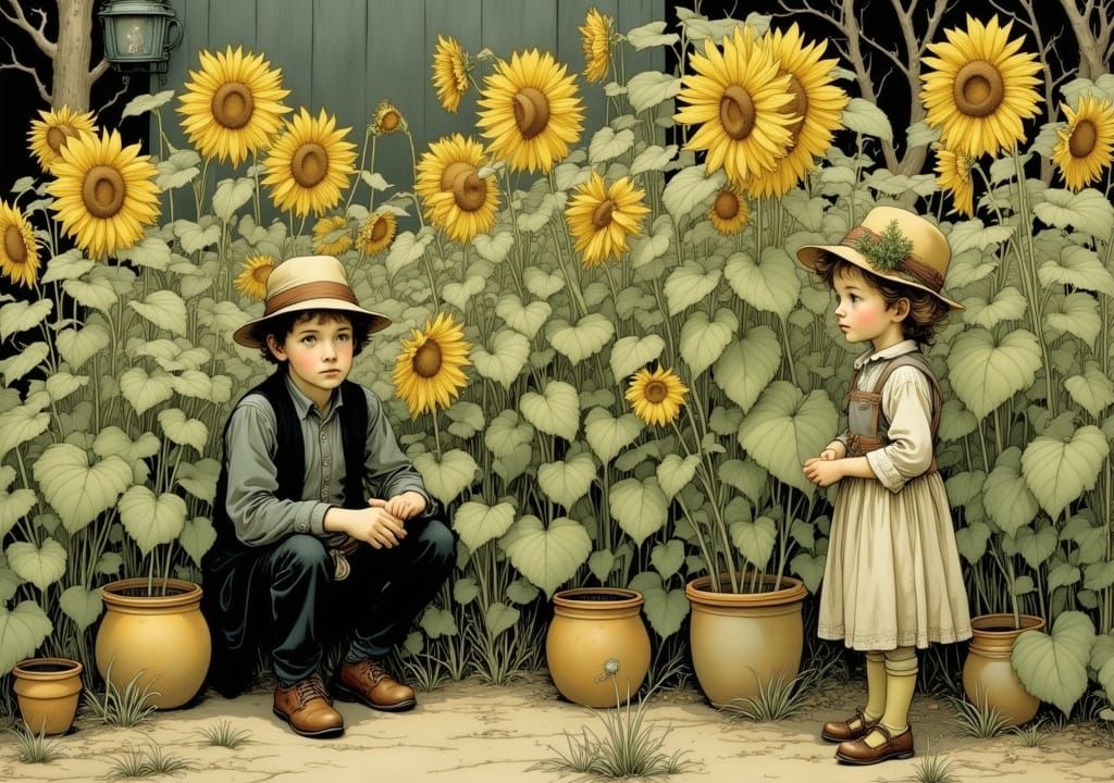 Sunflowers and Grandchildren: Expressive Illustration