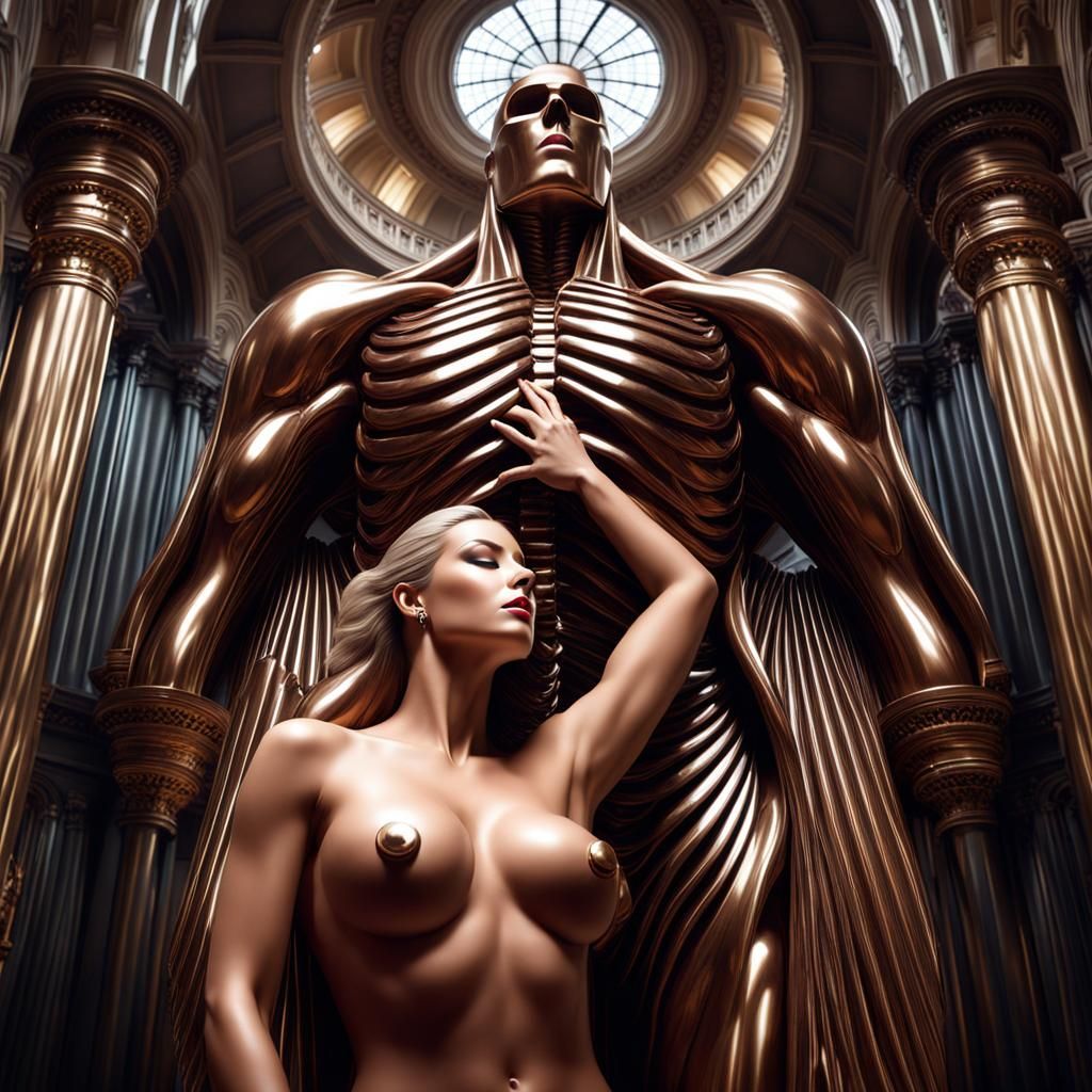 Beautiful Woman Embracing Giant Organ, 8K Resolution