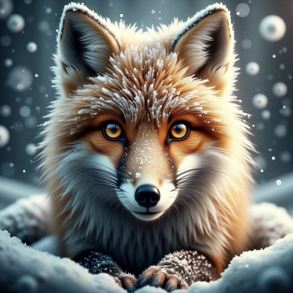 Snow Fox Portrait in Digital Painting Style