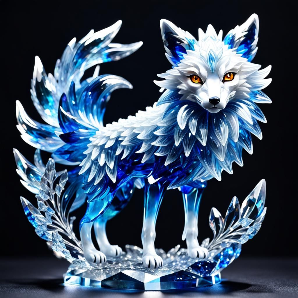 Detailed Crystal Sculpture of a Nine-Tailed Fox