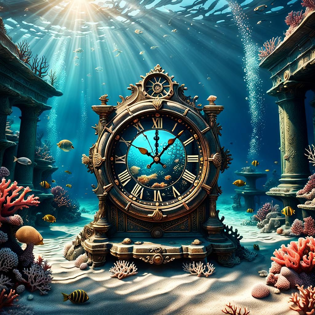 Ancient Clock on Ocean Floor in Fantasy Concept Art