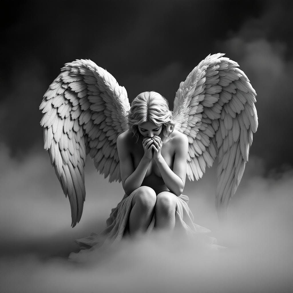 Monochromatic Angel in Sorrowful Pose