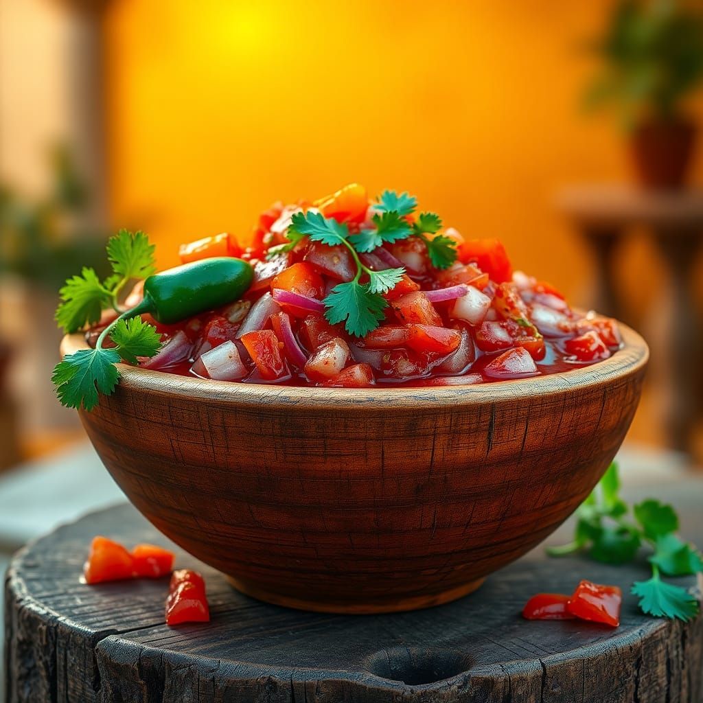 Fiery Salsa Picante in Photorealistic Style