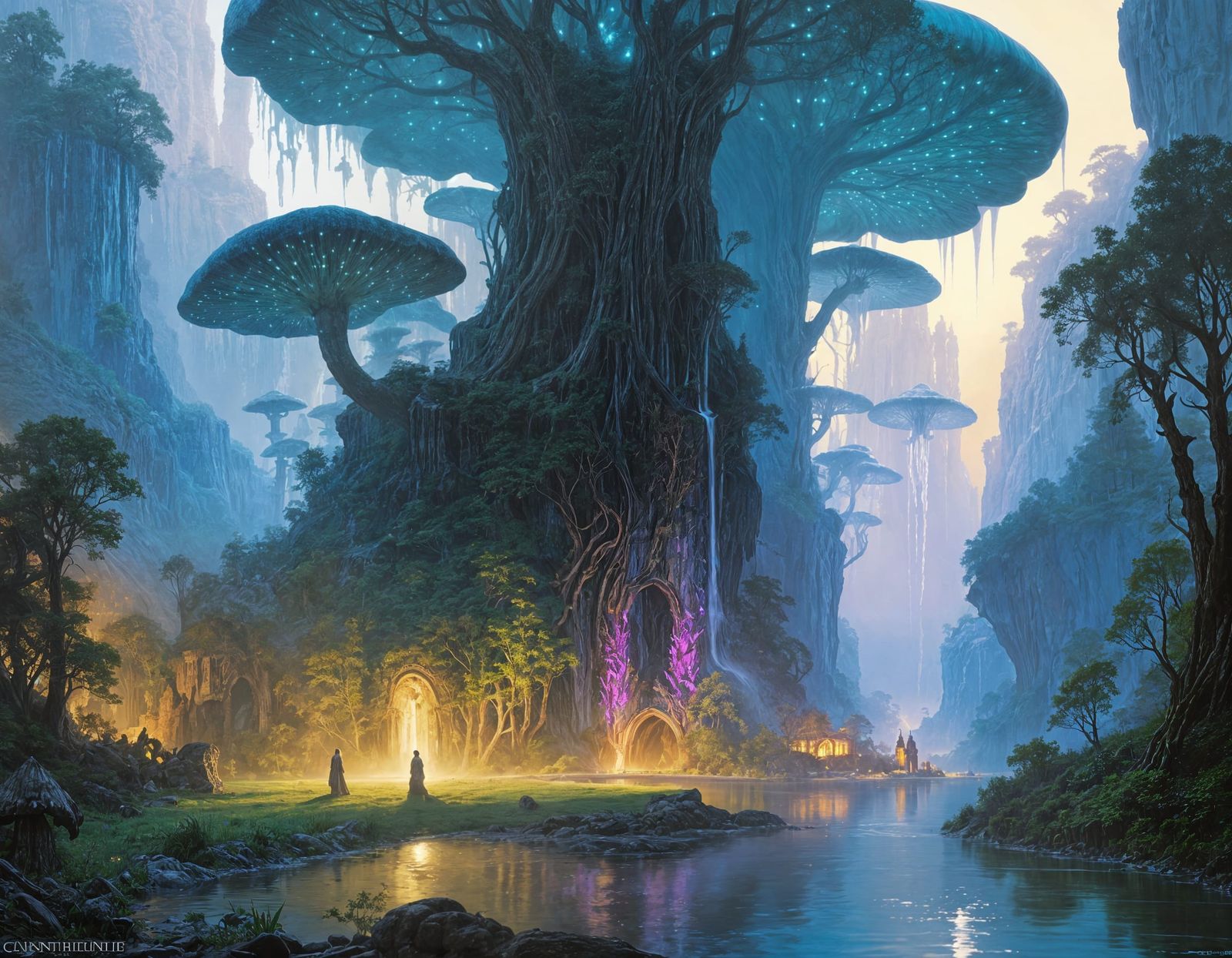 Phosphorescent Mushrooms in Mystical Forest Concept Art