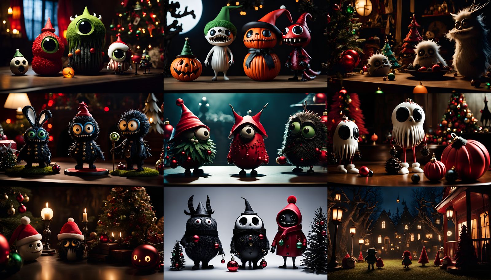 Spooky Christmas Monsters in Burton-Okazaki Style