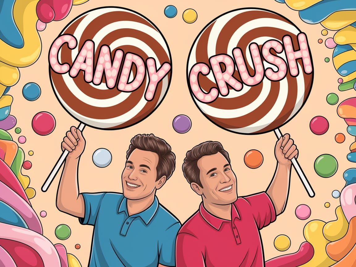 Comedians with Candy Lollipops in Whimsical Style