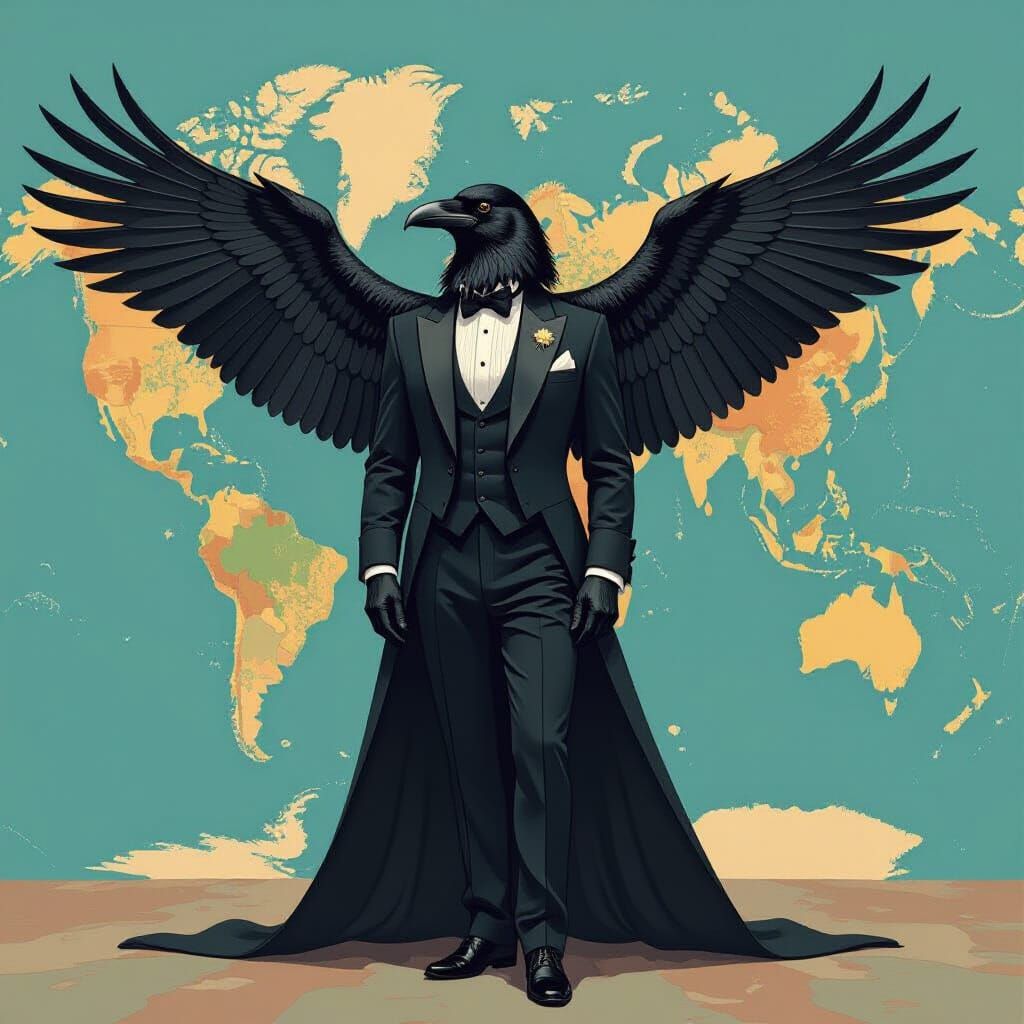 Raven in Formal Wear on Global Map