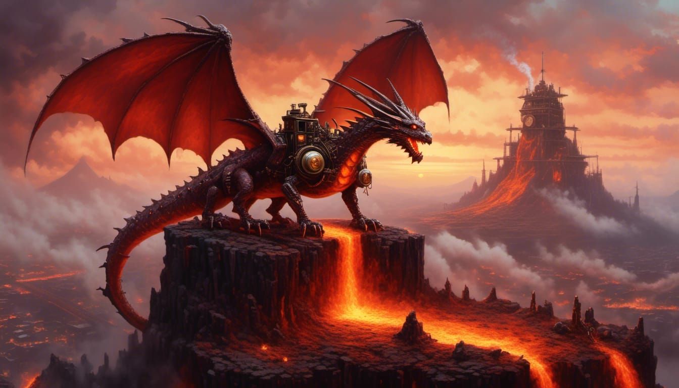 Steampunk Dragon on Volcano Lair