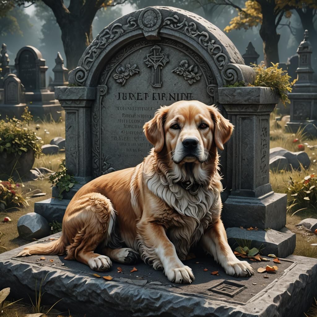 Loyal Dog Sleeps by Grave: Detailed Matte Painting
