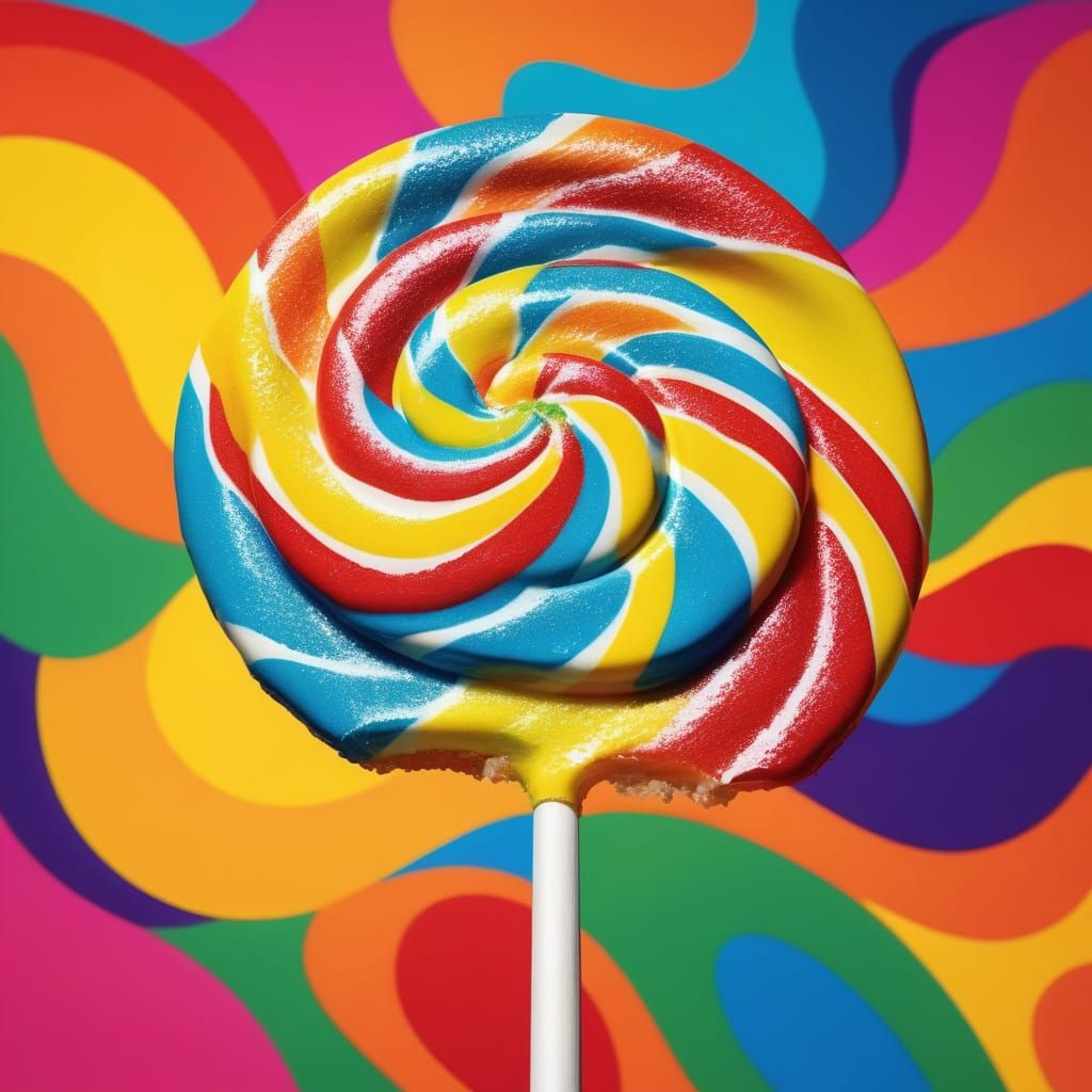 Vibrant Pop Art Lollipop in a Bright Outdoor Setting