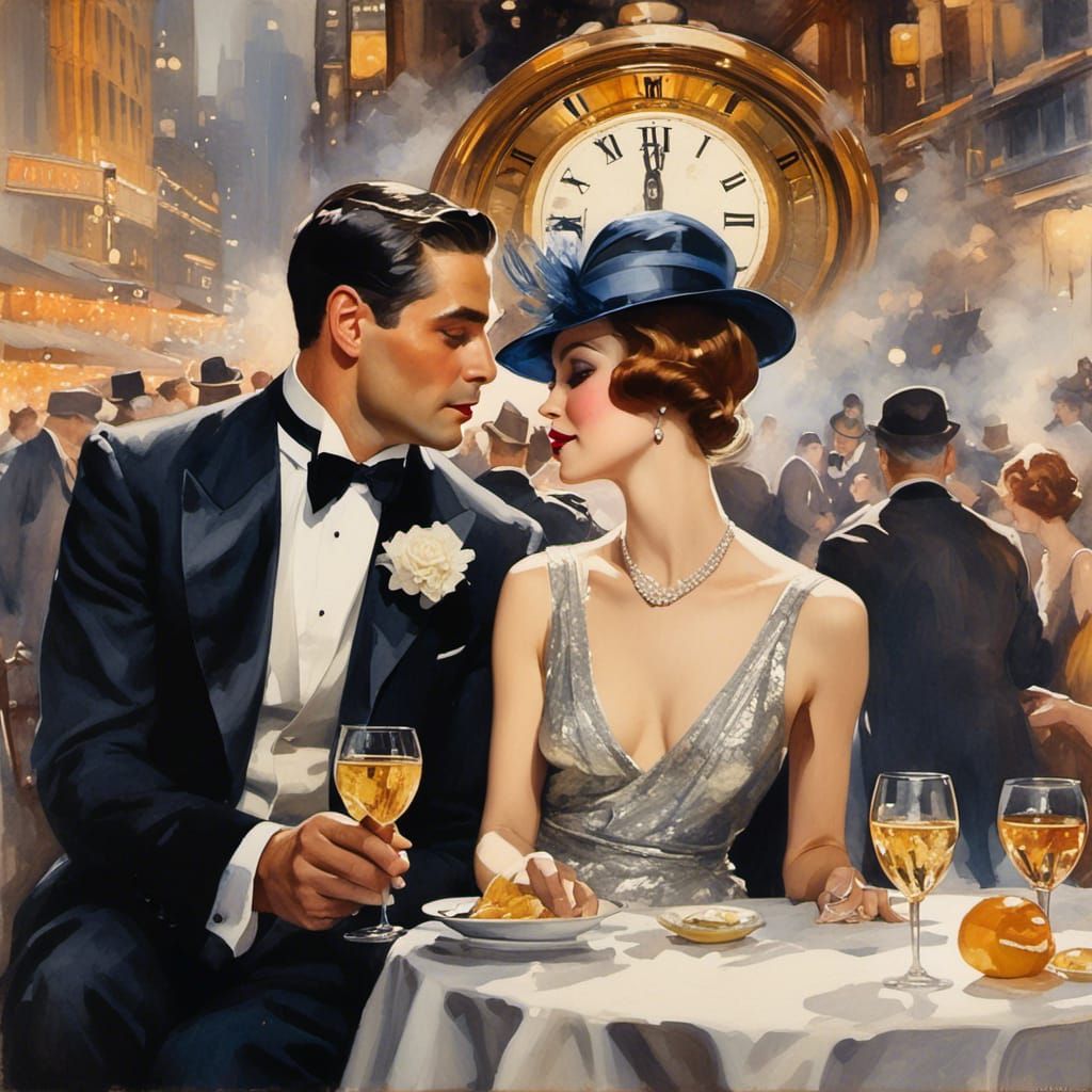 Roaring 20s Couple Celebrates New Year in Times Square