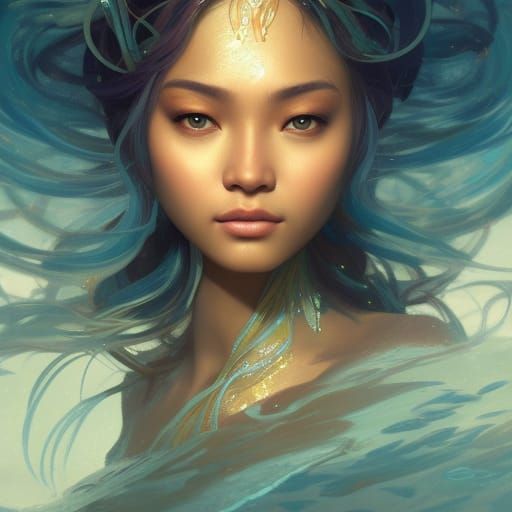 Filipina Sea Goddess Portrait in Hyperdetailed Style