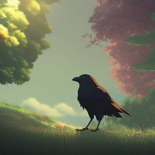 Crow in Studio Ghibli Anime Style