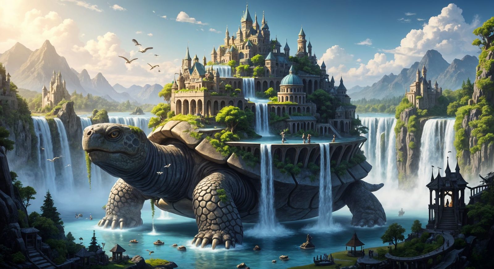 Giant Turtle Kingdom: A Detailed 8k Digital Art Piece