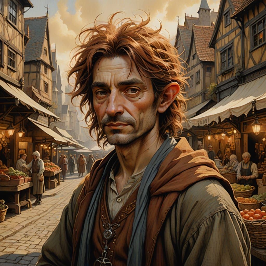 Young Halfling in Sunlit Market Square