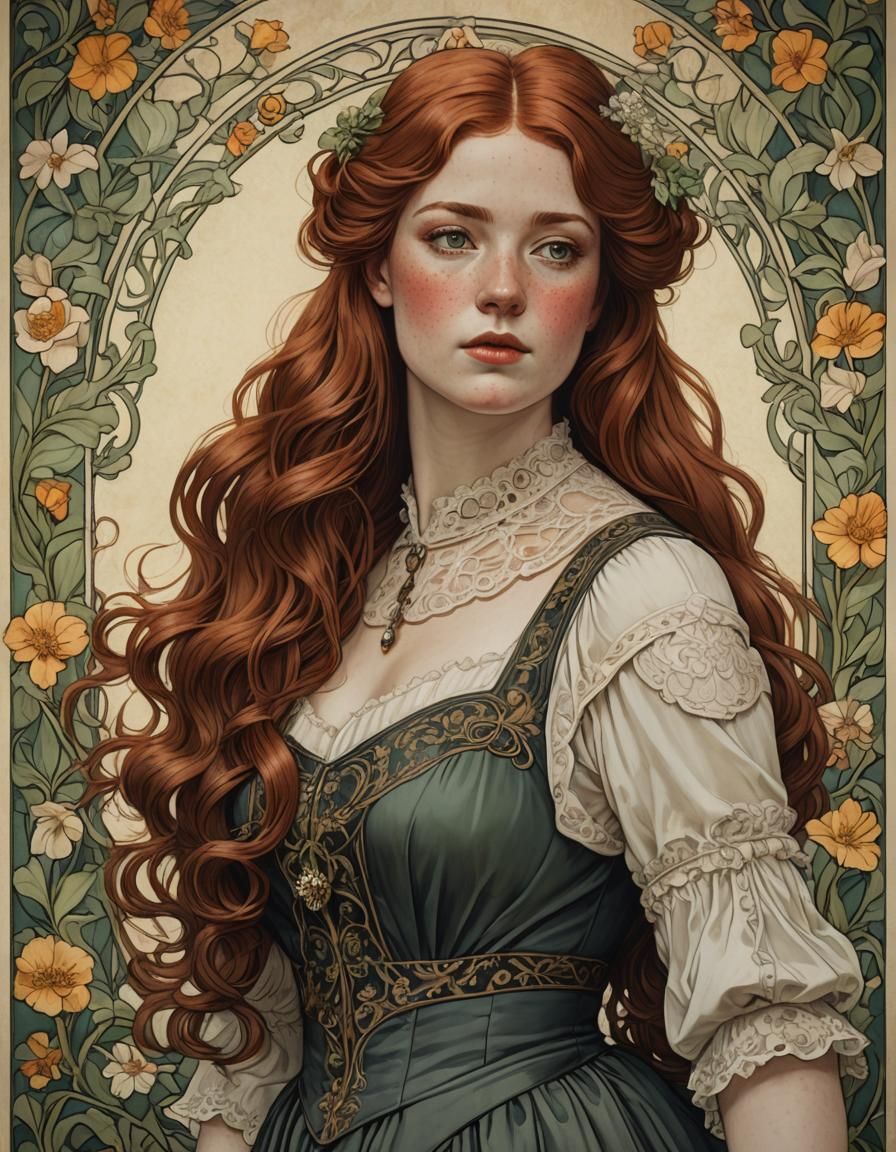 Victorian Woman in Art Nouveau Style Portrait