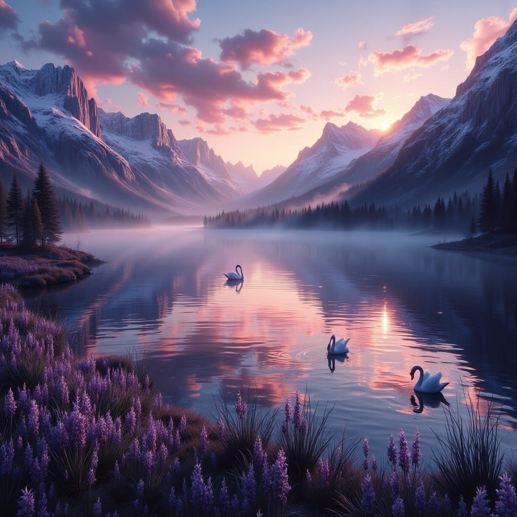 Tranquil Sunset Lake: Dreamy Surreal Landscape