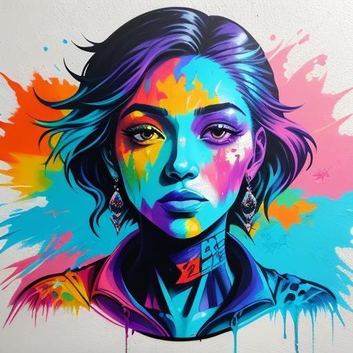 Woman on Moon in Graffiti Street Art Style