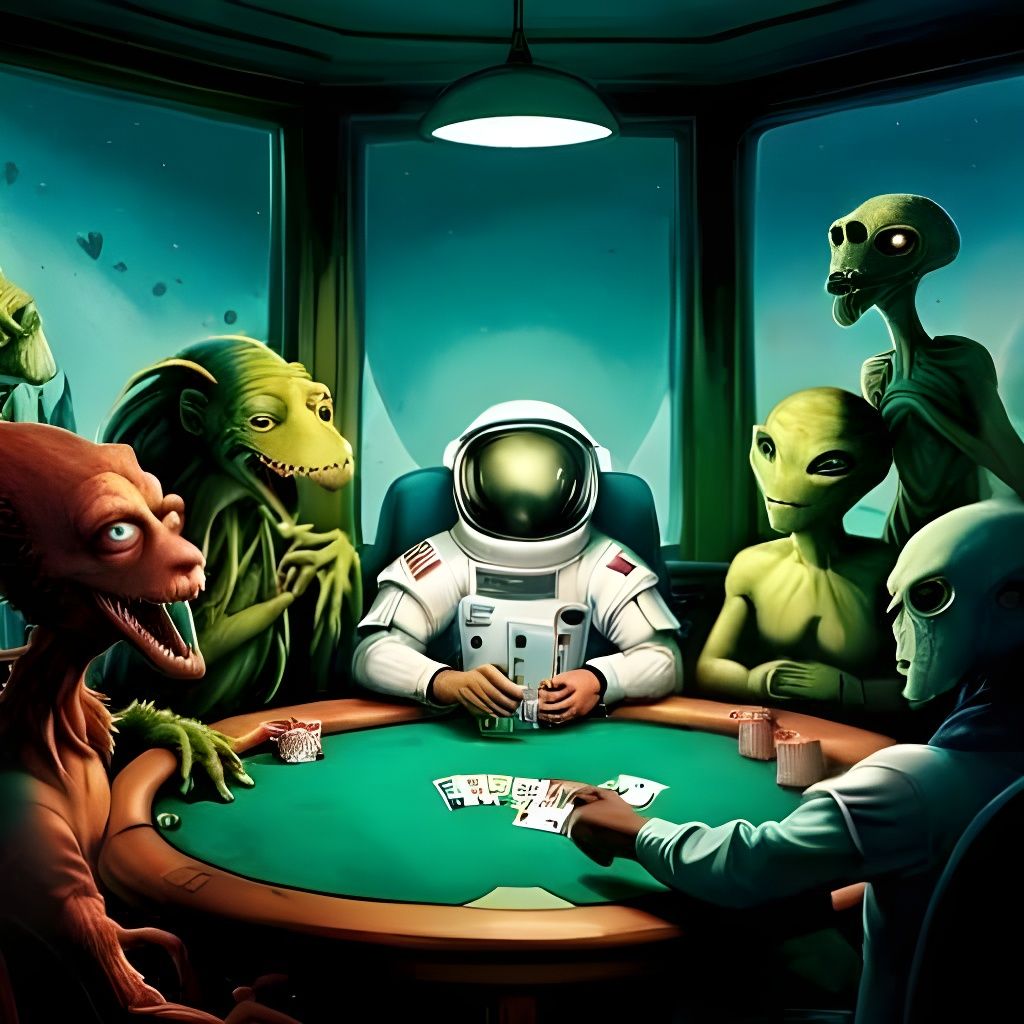 Astronaut Plays Poker with Aliens in Shady Bar
