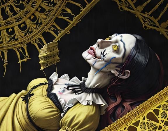 Victorian Horror: Woman in Yellow Wallpaper Nightmare