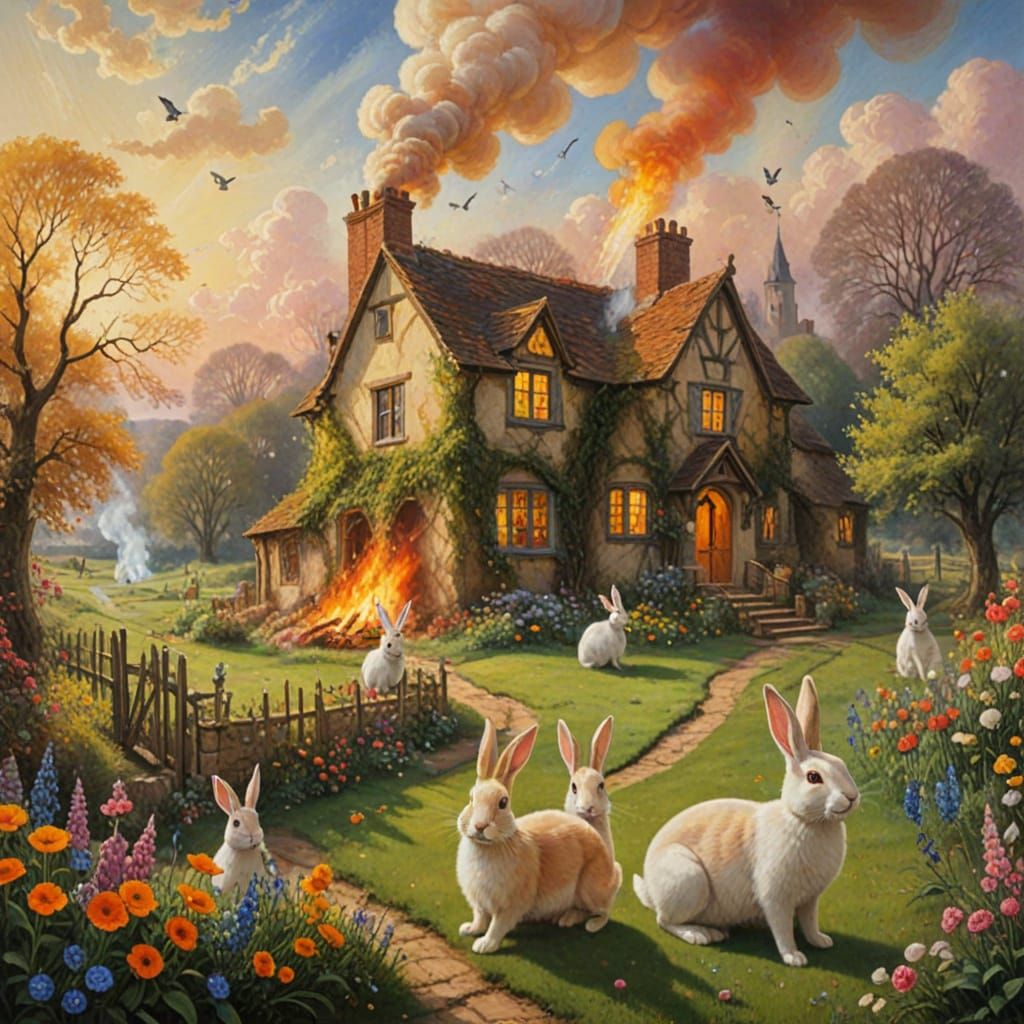 Surreal Whimsy: Rabbits Unleash a Dreamlike Blaze