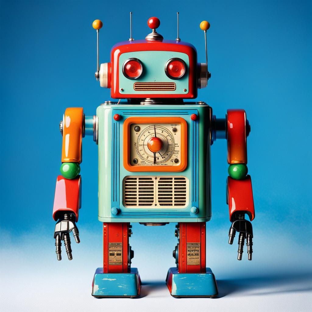 Retro Toy Robot with Visible Internal Robotics