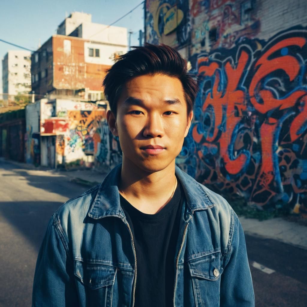 Confident Person in Urban Scene, Polaroid Photo Style