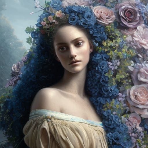 Belle Portrait with Roses in Art Nouveau Style