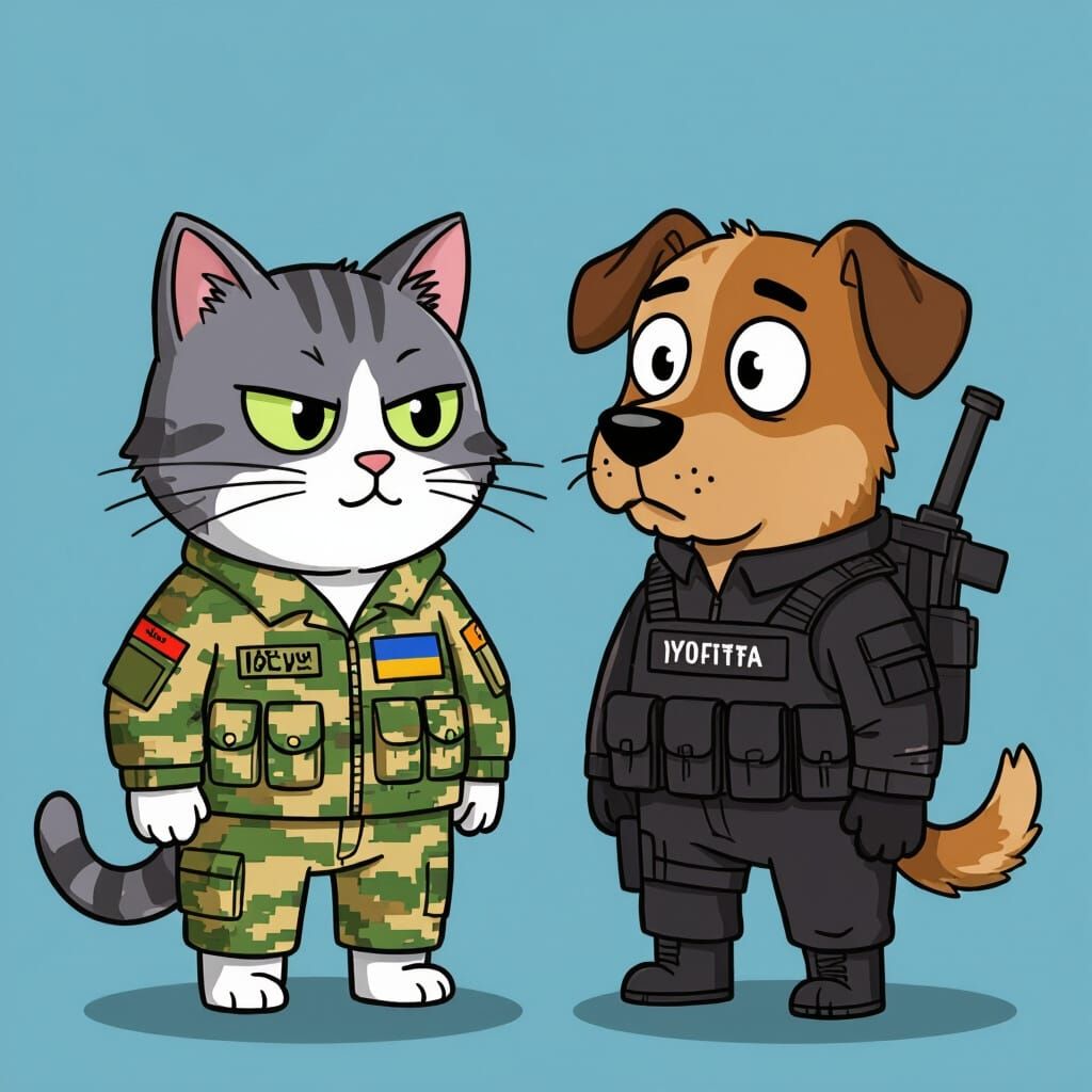 CatDog Hybrid in Ukrainian Military Uniforms