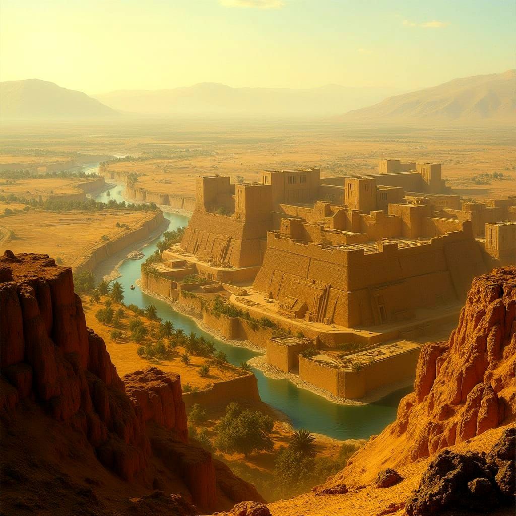Ancient Mesopotamian City Panorama with Ziggurats