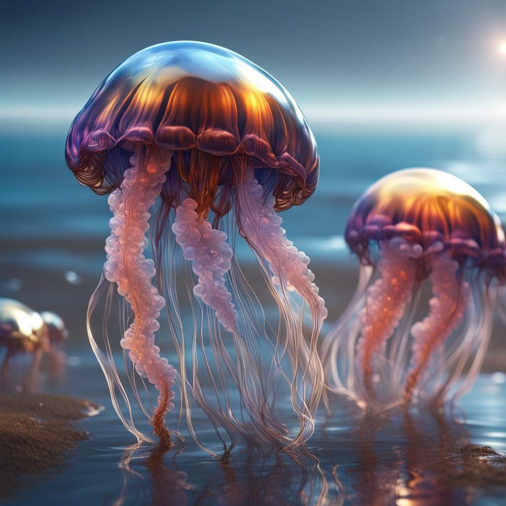 Crystal and Glass Jellyfish in Vibrant Colors