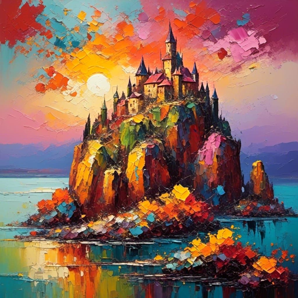 Impressionistic Castle Painting with Bold Brushstrokes