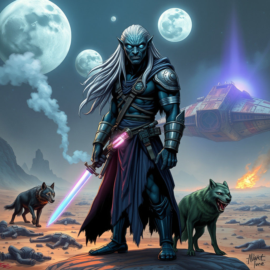 Alien Warrior on War-Torn Planet