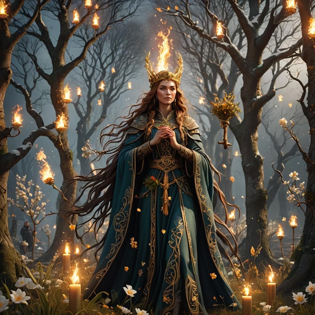 Imbolc Celebration: Brigid Goddess Fantasy Art
