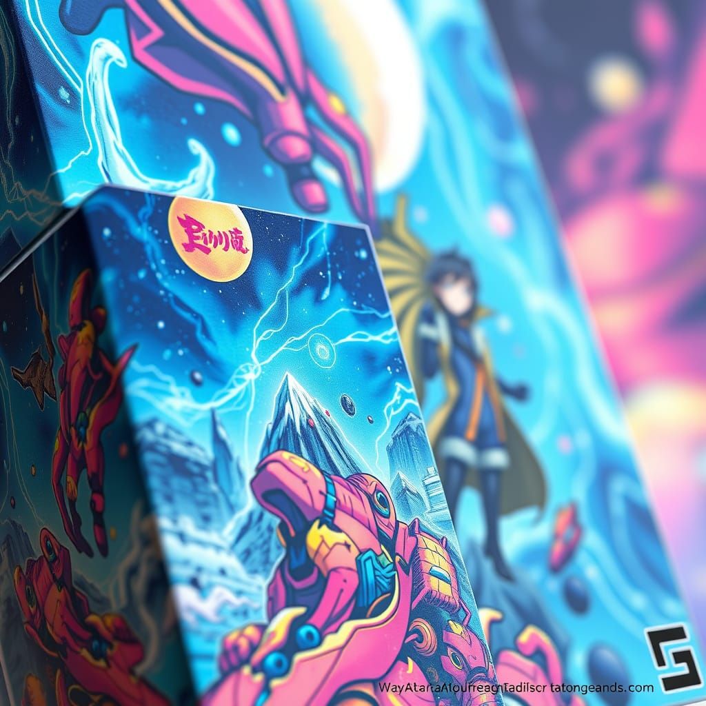 Vibrant Anime-Inspired Action Figure Box Art in Intricate 3D...