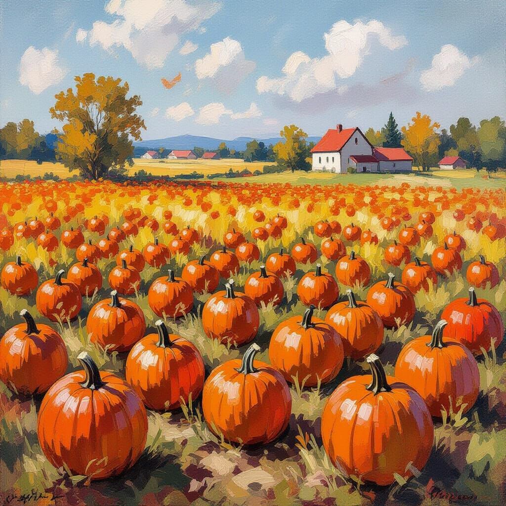 Autumn Pumpkin Harvest in Maximalist Impressionist Style