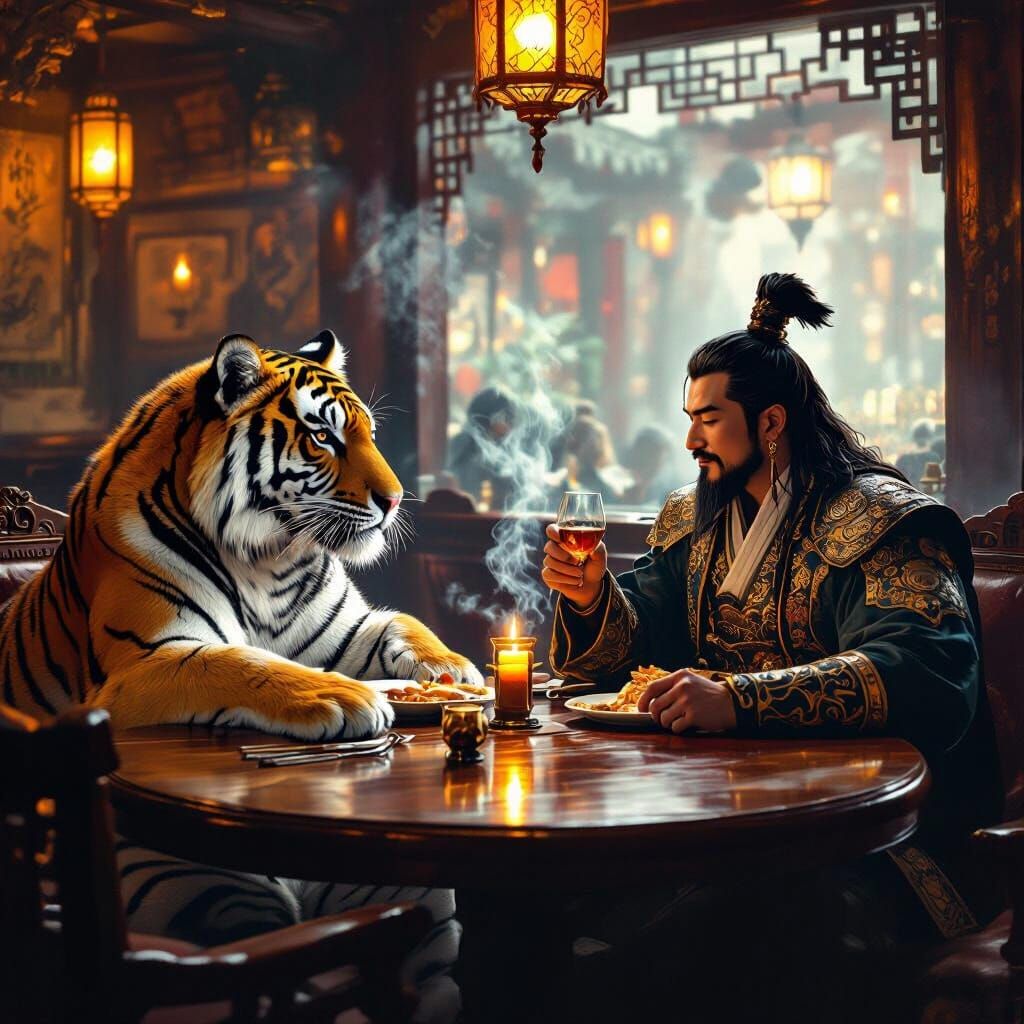 Tiger and Wu Song Dine in Romantic Candlelit Restaurant