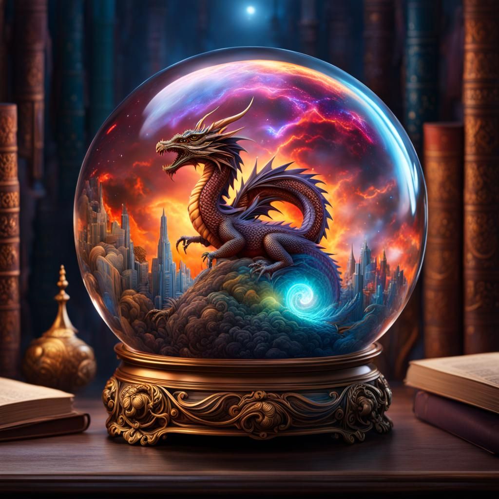 Dragon in Glass Ball: Cosmic Digital Art