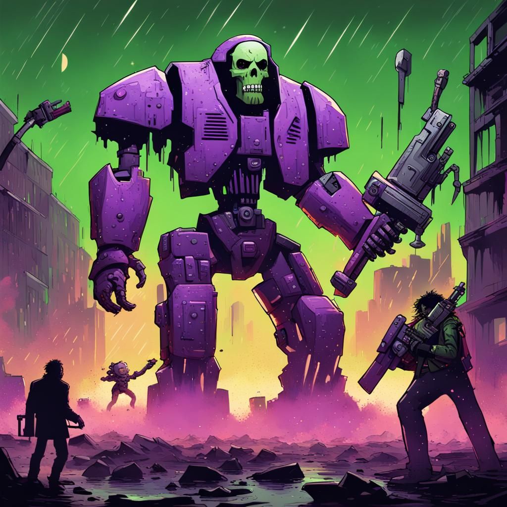 Apocalyptic Mech Warrior Rages Through Burning City