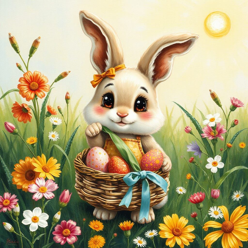 Springtime Chibi Bunny in Vibrant Garden