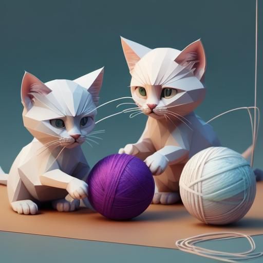 Kittens Playing: Low Poly 3D Render